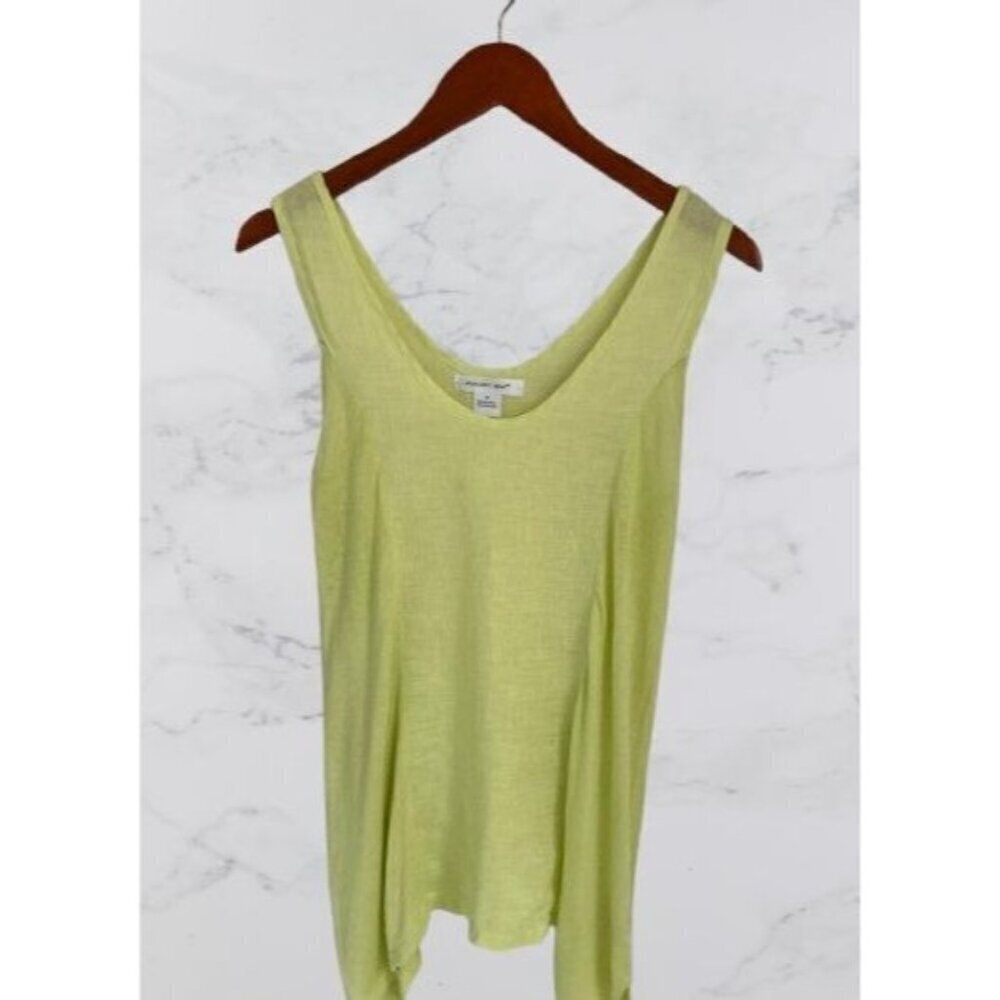 AUGUST SILK Top Linen Blend Pale Green Paneled Sides Size Med